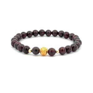 18K Gold Money Ball Lucky Charm Beads Bracelet Gemstones Garnet 6mm